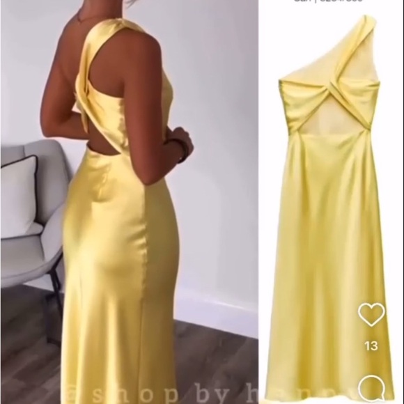 Zara Yellow Satin Asymmetric Midi Dress 8234/399 - Picture 1 of 6